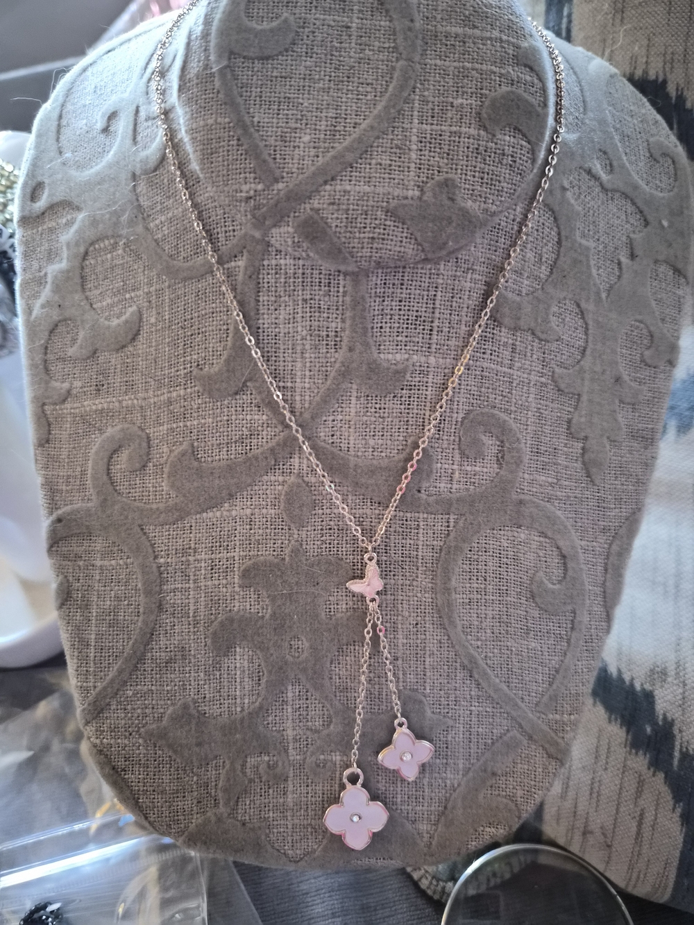 Delicate Pink Flower Drop Necklace - Women Jewelry